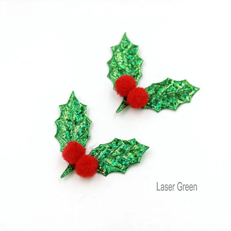 200 шт. золотистые аппликации в виде листа Падуба зеленые зернистые помпоны для