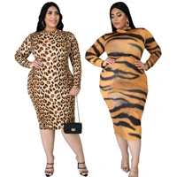 plus size 2xl 6xl womens leopard print tiger print long sleeved fitting bodycon wholesale lots one piece step lady ol clothing