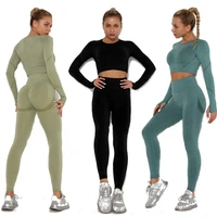 2021 women seamless yoga set squat proof high waist gym leggings shirts suit long sleeve tops fitness workout sports sets