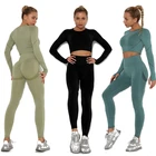 Женский комплект для йоги, бесшовный спортивный костюм с высокой талией, Топ с длинным рукавом, спортивные комплекты для фитнеса и тренировок, 2021