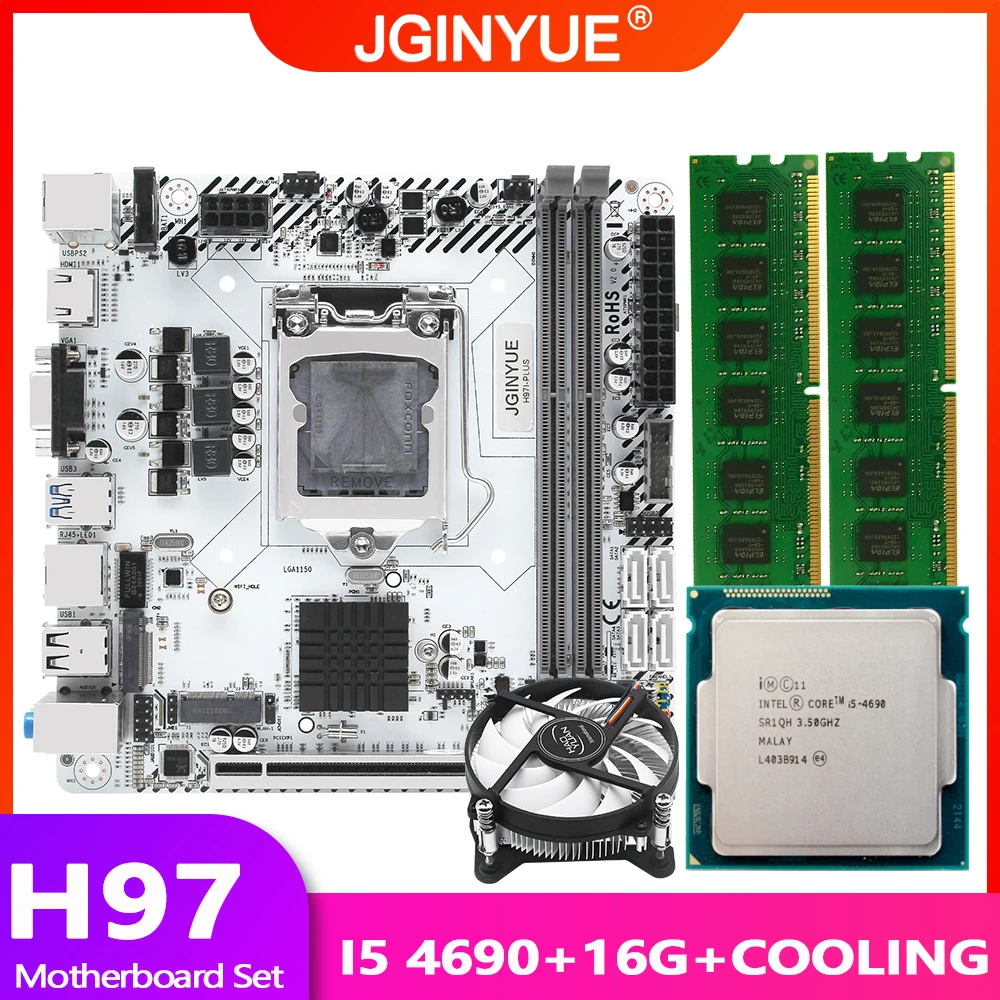 Preise H97 Motherboard LGA 1150 Set Kit Mit Intel Core I5 4690 Prozessor 16G(2*8G) RAM Speicher Mit Kühler Lüfter H97I-PLUS