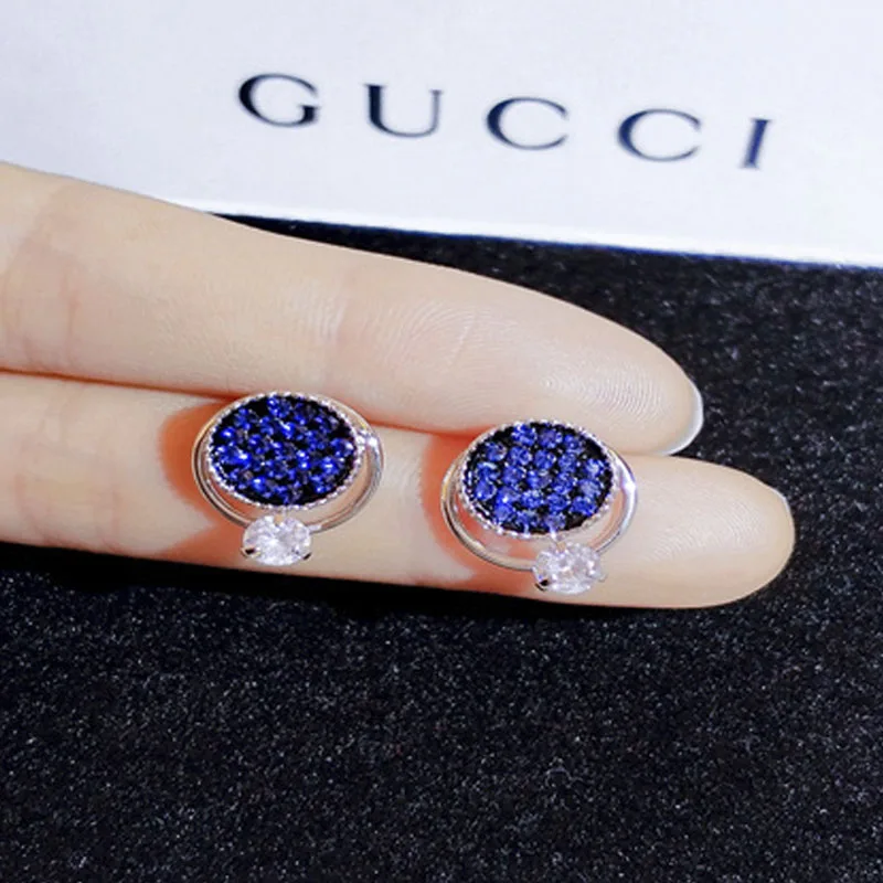 

Milangirl Sparkling Blue CZ Rhinestone Round Stud Earrings for Women Fashion Crystal Zircon Earring Party Bridal Stylish Jewelry