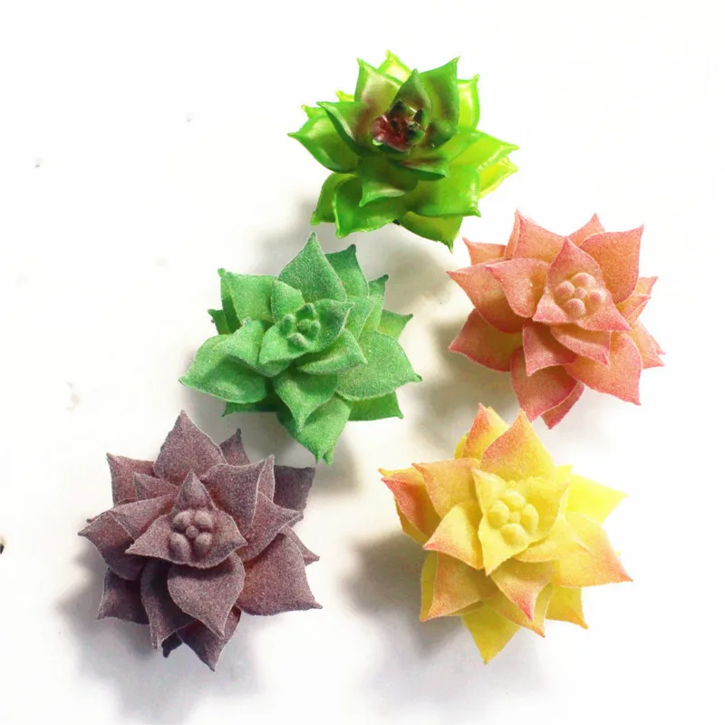 Розовые зеленые фиолетовые флокированные Искусственные суккуленты растения для