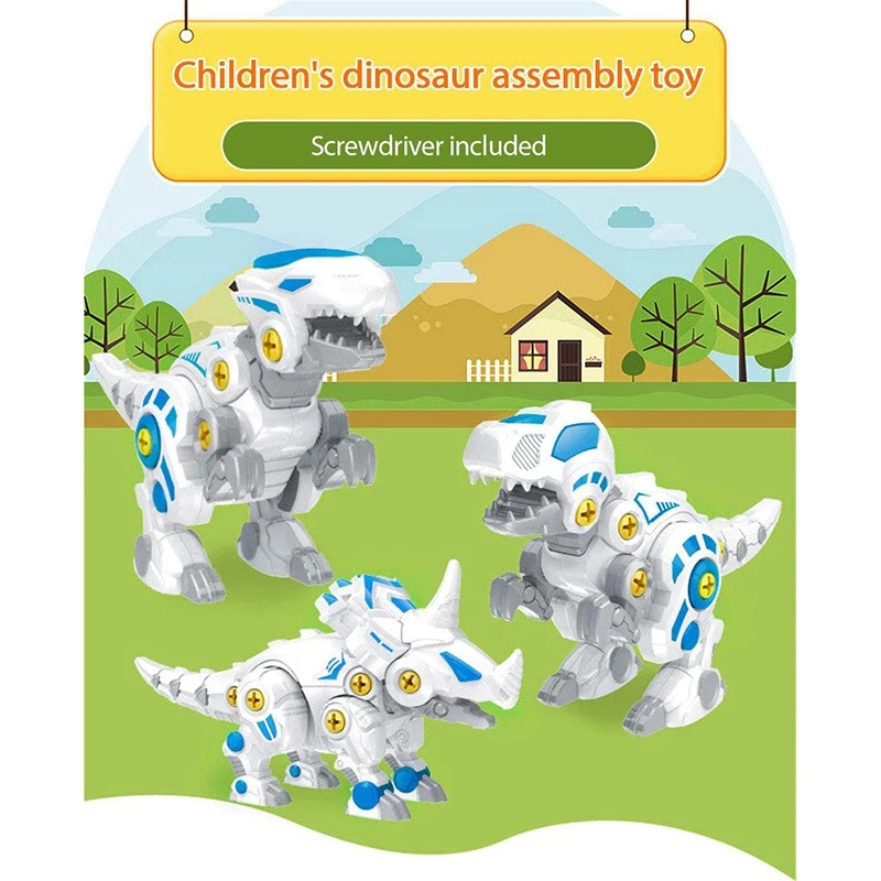 

FBIL-DIY Dinosaur Toy with Screwdriver DIY Construction Set Tyrannosaurus Velociraptor Triceratops STEM Gift for 3 Years Old