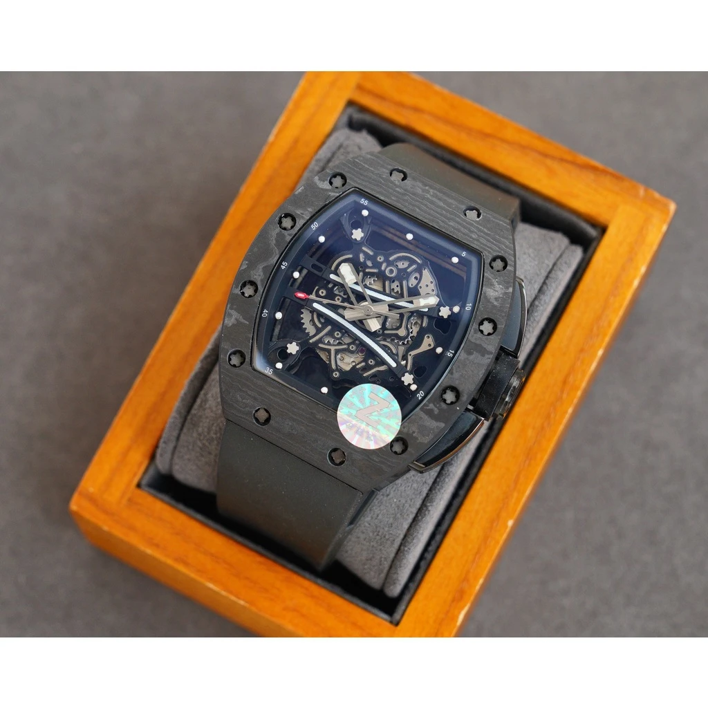 

New Imported Automatic Mechanical Movement Men's Watch Black Carbon Fiber Rubber Strap