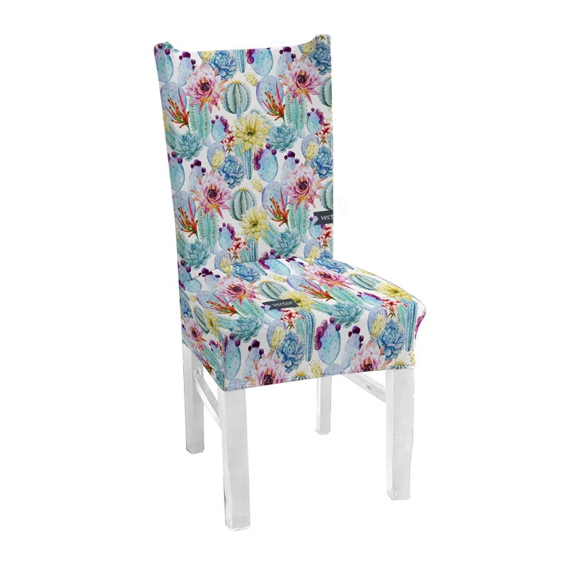 Свадебные чехлы на стулья с принтом кактуса эластичные из спандекса для столовой