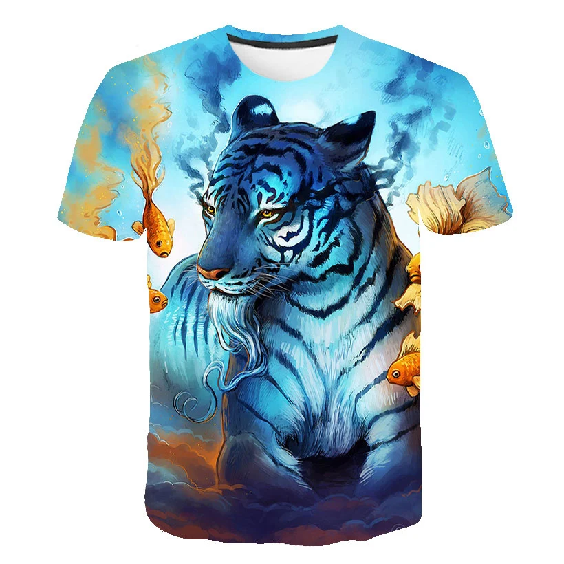 

Unisex 2020 Summer New animals tiger T-shirt Fashion Boys Girls T shirts Harajuku print 3D T shirt Round Neck 4-14Y Kids T shirt