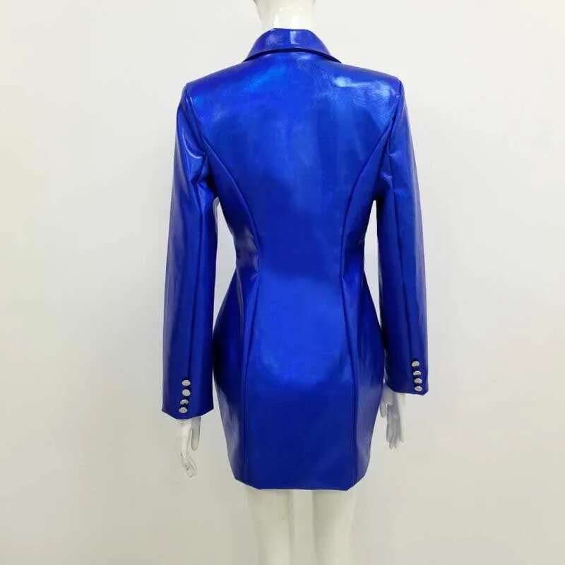 Женское платье с длинным рукавом синее коктейльное V образным вырезом в стиле