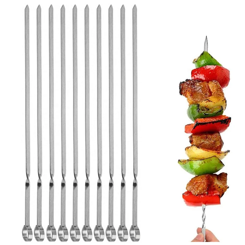 

10 шт., плоская вилка для барбекю, из нержавеющей стали