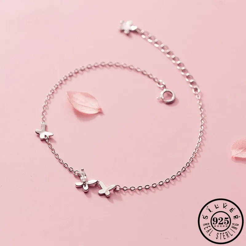 

Trendy 925 Sterling Silver Small Butterfly Shape Hand Charm Chain Statement Bracelets Christmas Jewelry Gifts for Women Lady