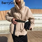 BerryGo, теплое зимнее пальто, куртка, Женская парка, повседневная, с поясом, новый дизайн, с карманом, пальто с воротником-стойкой, цвета хаки, короткое пальто для женщин