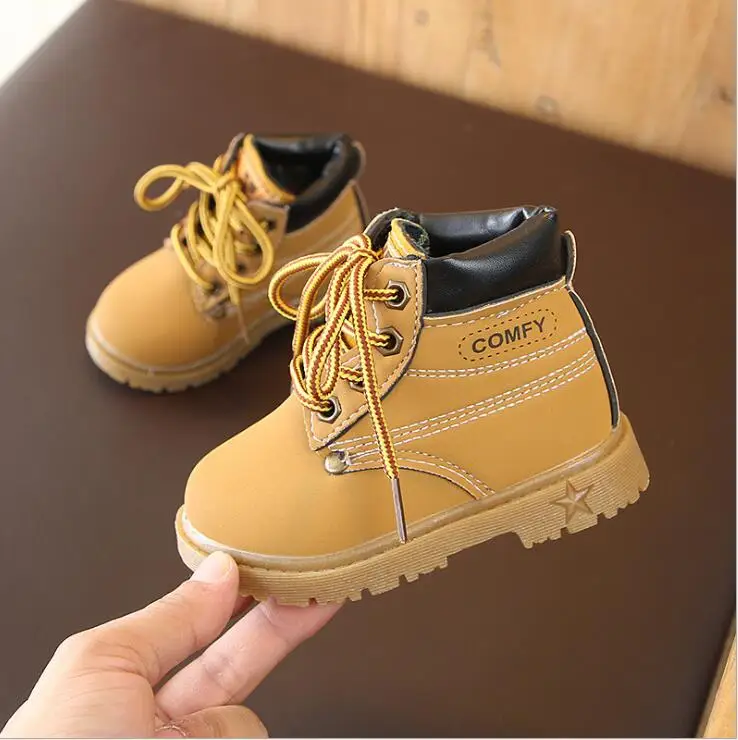 Детские ботинки для мальчиков и девочек кожаные сапоги модные Водонепроницаемый