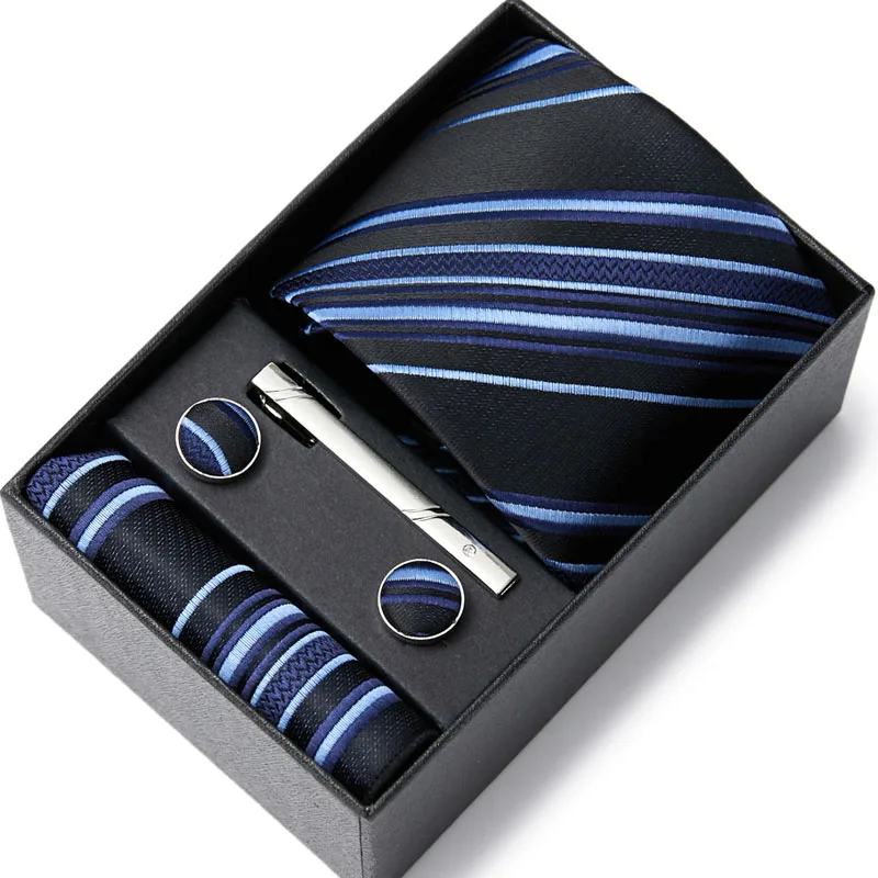 

Mens Tie Black Paisley 100% Silk Classic Tie Hanky Cufflinks&clips Set For Men Formal Wedding Party Hot Sell for men gift