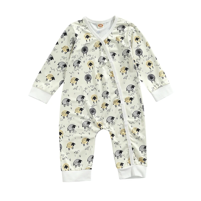 

Осенний комбинезон Lioraitiin для новорожденных мальчиков и девочек 0-24 мес., комбинезон с длинным рукавом и круглым вырезом и принтом животных, о...