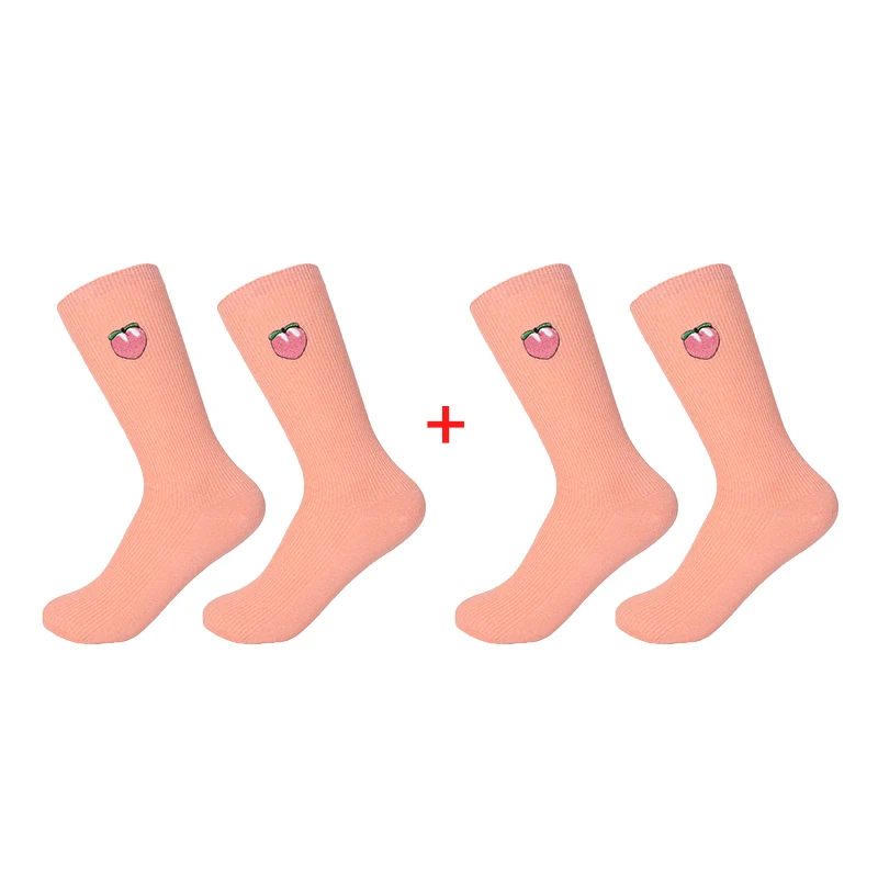 peach 2 pairs 1/2 пар, Милые кавайные носки для девочек с мультипликационным принтом фруктов, авокадо, банан, вишня, персик, meias, корейские забавные носки с вышивкой в стиле Харадзюку - Цвет: peach 2 pairs