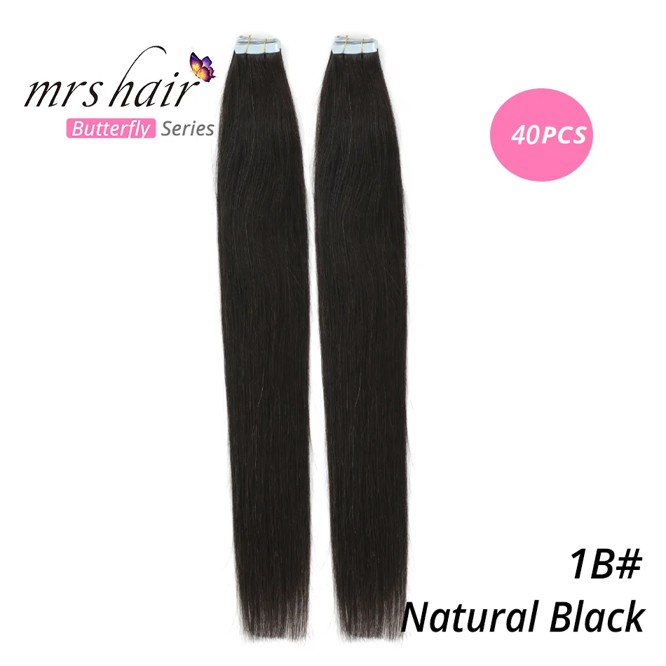 Mrshair Клейкие ленты в Пряди человеческих волос для наращивания 1" 18" 2" 22" 2" машина сделала Волосы Remy на Клеящие средства Клейкие ленты pu кожа утка Невидимый 20 штук - Цвет: # 1B
