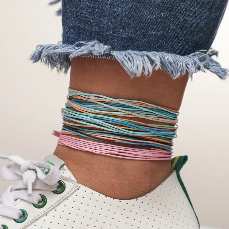 

New Fashion and Simple Color Cord Beach Braided Knotted Bracelet Six-piece Set