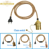 retro hemp rope cord twisted cable braided flexible pendant light socket with eu plug switch vintage e27 edison bulb lamp holder