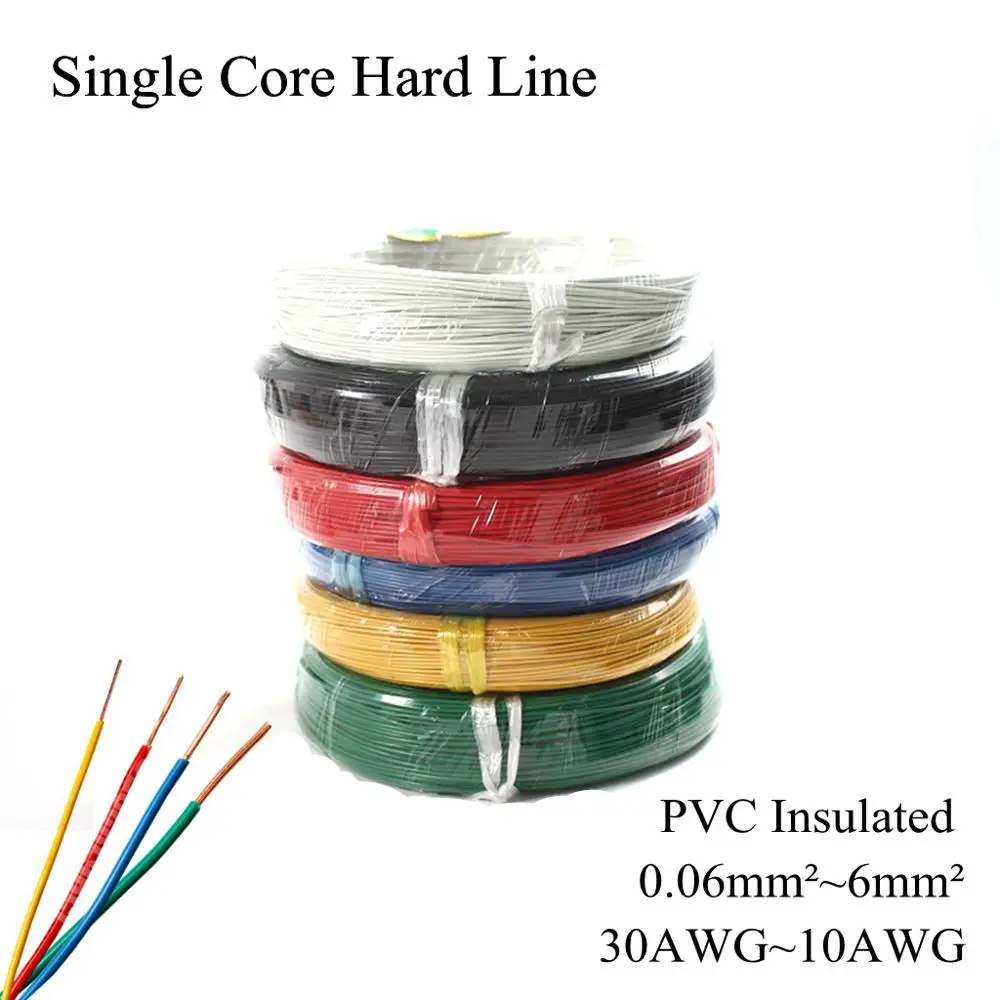 30AWG ~ 10AWG BV 0 06 мм 6 квадратный одножильный жесткий провод ПВХ изолированный