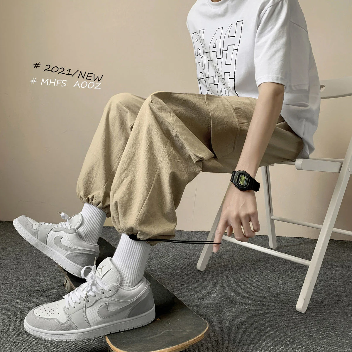 

2021 летние мужские крутые хлопковые конопляные повседневные брюки свободные однотонные прямые брюки с эластичным поясом спортивные брюки размер M-5XL