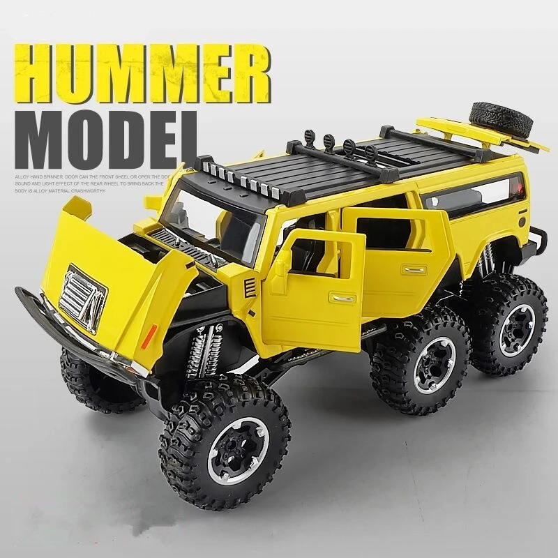 

1/28 Hummer H2 6*6 Tyre Alloy Car Model Diecasts Metal Toy Modified Off-road Vehicles Model Simulation Sound Light Kids Toy Gift