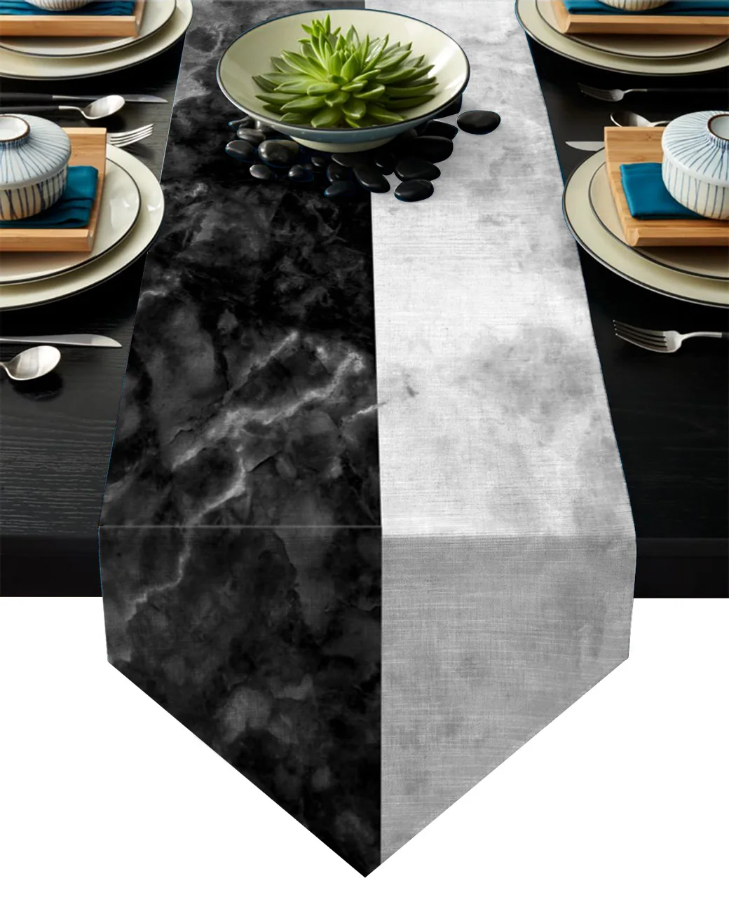 Белый черный мрамор натуральный современный Настольный бегун для свадебной