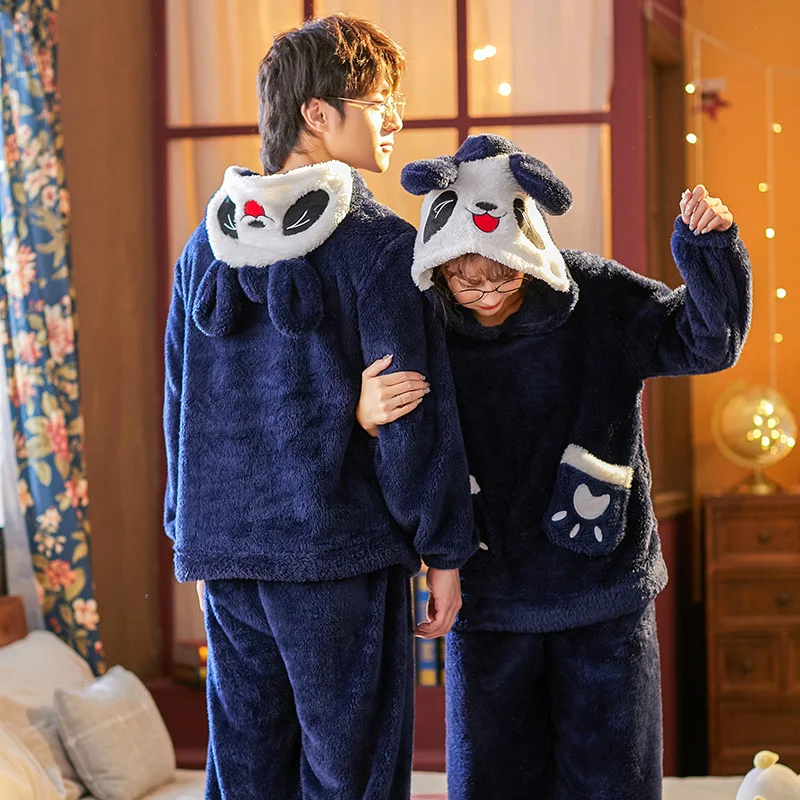 Унисекс Пижама для взрослых и пар Мужская зимняя бархатная 2 предмета теплая