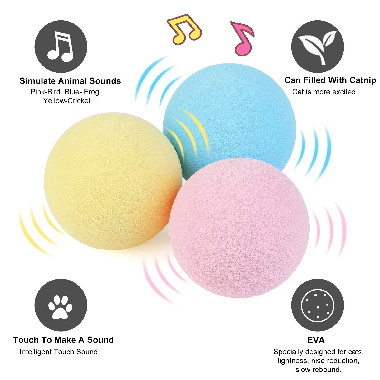 

Funny Cat Pet Toy Ball Interactive Cat Toys Smart Touch Sound Ball Catnip Pet Training Supplies Simulation Squeaker Products
