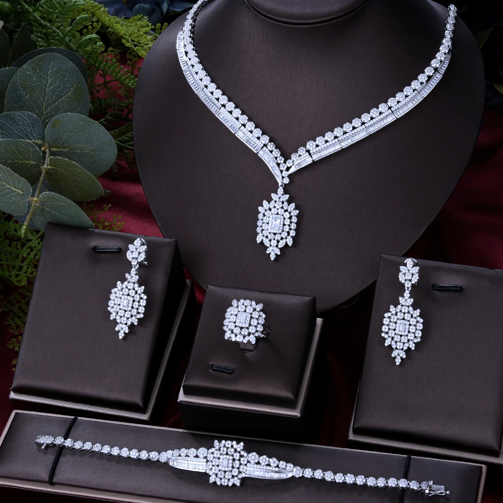 

missvikki Trendy 4PCS Luxury Waterdrop Statement Jewelry set For Women Wedding Cubic Zircon CZ African Dubai Bridal Jewelry