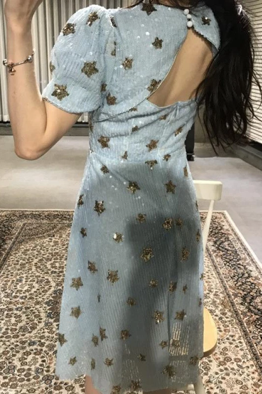 

2020 New Arrival Vestidos Mujer Ukraine Vestido De Festa Women Dress Fashion Sequins Star Backless High Waist A Word Summer