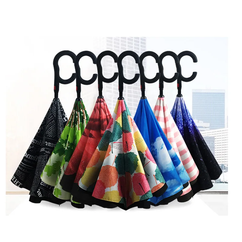 

Зонтик инверторный с обратной ручкой для мужчин и женщин, ветрозащитный зонтик от солнца и дождя, инверторный зонтик с защитой от УФ излучен...