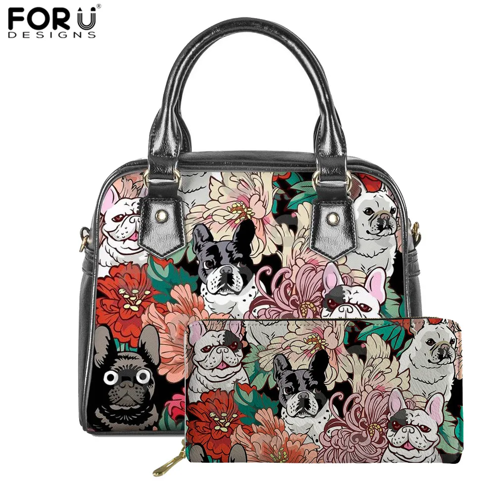 Бренд FORUDESIGNS роскошная женская сумка кошелек с цветочным принтом бульдога