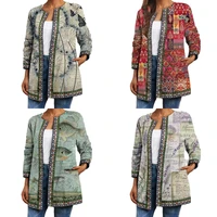 autumn winter 2021 cardigan womens vintage ethnic floral printed long sleeve tunic jackets ladies loose outerwear chic top coat