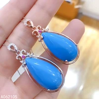 fine jewelry 925 pure silver inlaid blue turquoise girl noble luxury water drop chinese style large gem pendant necklace support
