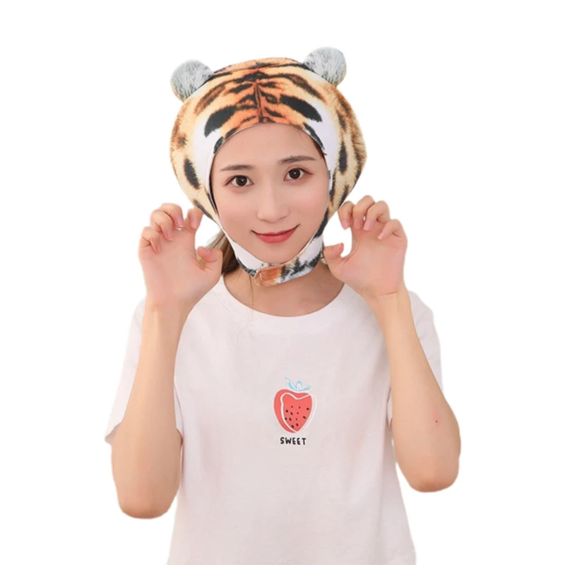 

Tiger Head Hat in Plush Stuffed with PP Cotton in Cartoon Style with Ears