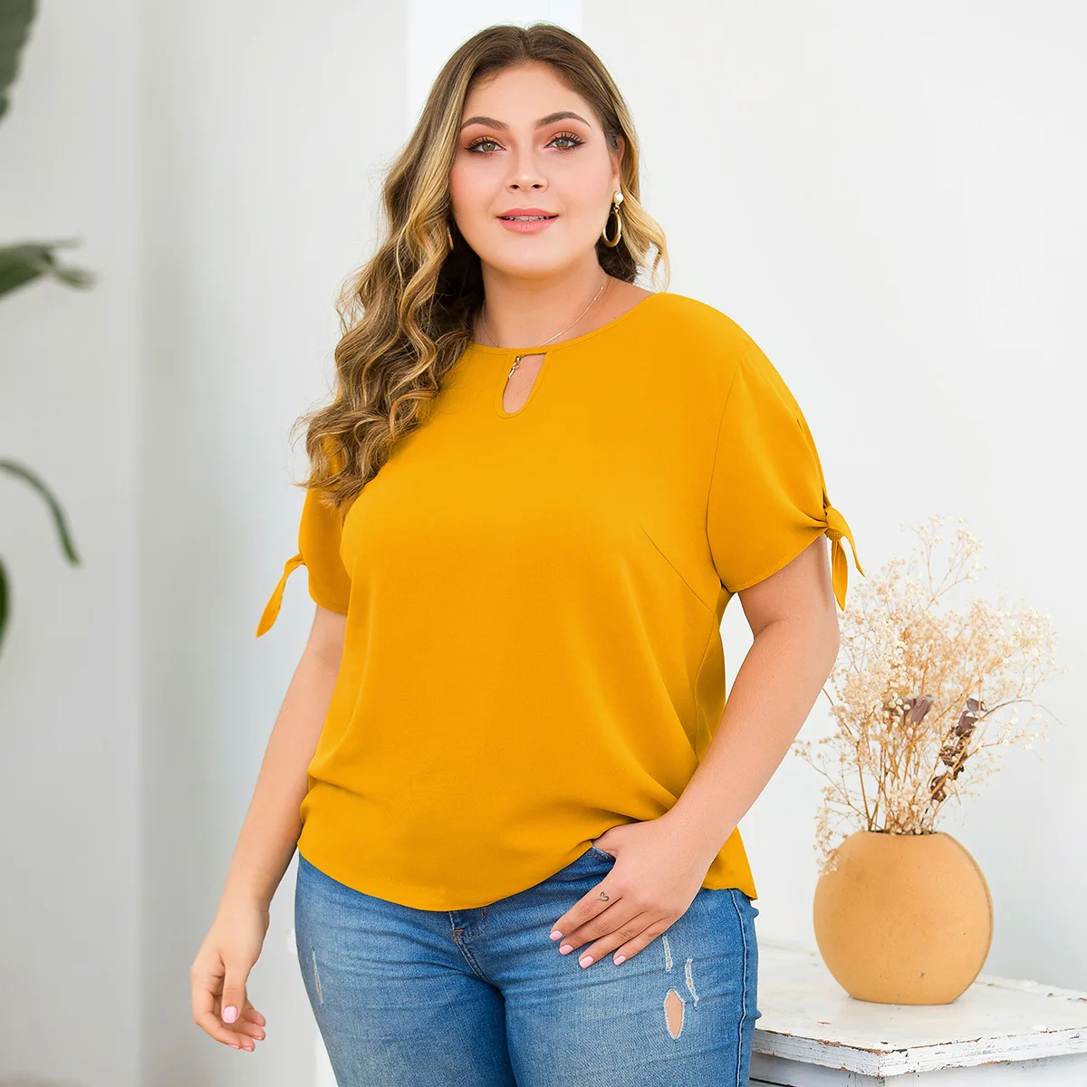 Suvance 2019 Summer Casual Yellow Color O Neck Size Xl-4xl Women Loose Short Sleeve Top Jl-mdl142 | Женская одежда