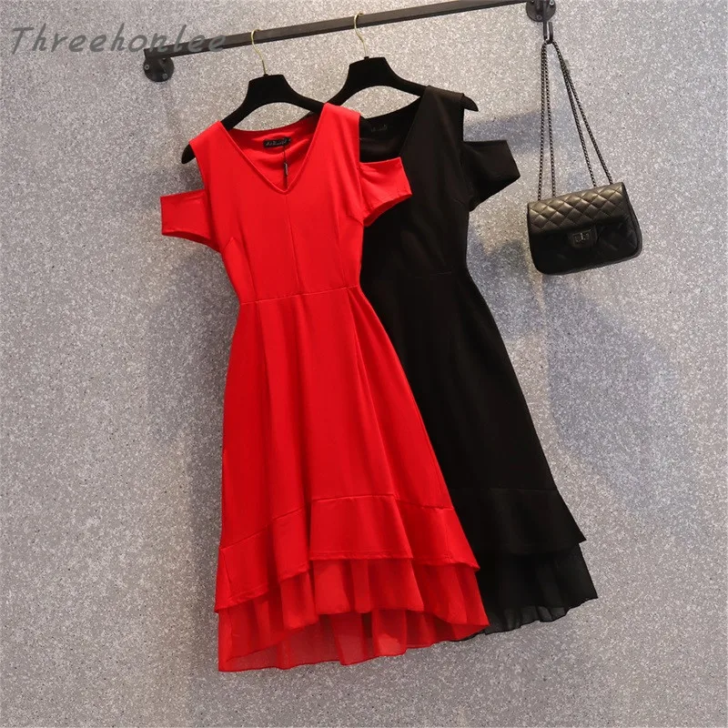 

Женское шифоновое платье, элегантное праздничное трикотажное хлопковое лоскутное платье с V-образным вырезом и оборками, лето размера плюс,...