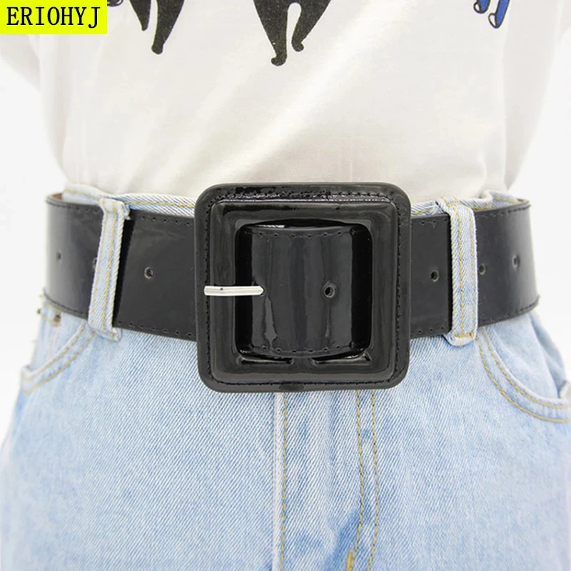 

Luxury Wide Leather Waist Strap Belt Black Brown High Quality Women Square Metal Buckle belts Ladies Female Belts For Jeans