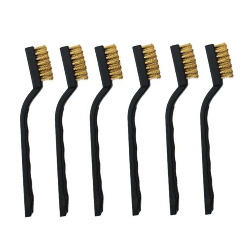 

6pcs Wire Brass Brush 7inch Mini Brushes Micro Steel Brass Rust Remover Paint Remove Metal Scrubbing Polishing Burring Brush