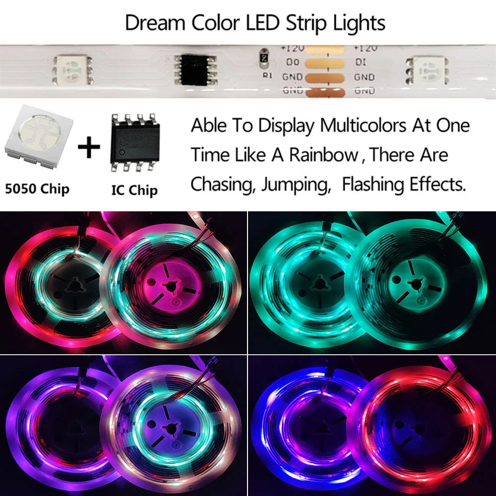 LED Strip RGBIC WS2811b Dream Lights Bluetooth Segment DIY Music WiFi Sync And App Control For Living Room Bedroom Ceiling Decor | Лампы и