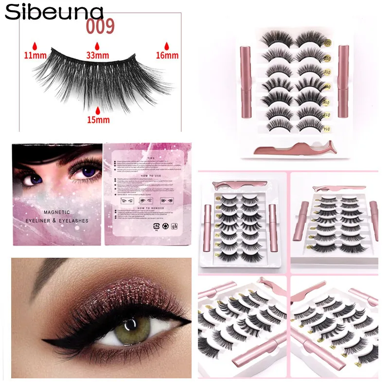 

7 Pairs Eye Lashes Magnetic Eyelashes and Eyeliner Set False Eyelashes Magnet Extension Liquid Eyeliner & Waterproof Tweezer Set