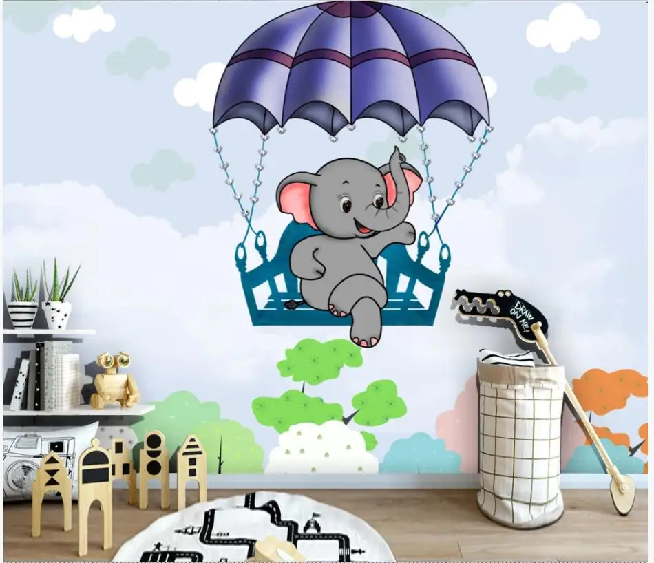 Пользовательские обои 3d фрески для стен 3 d детская комната рисованная слон белые