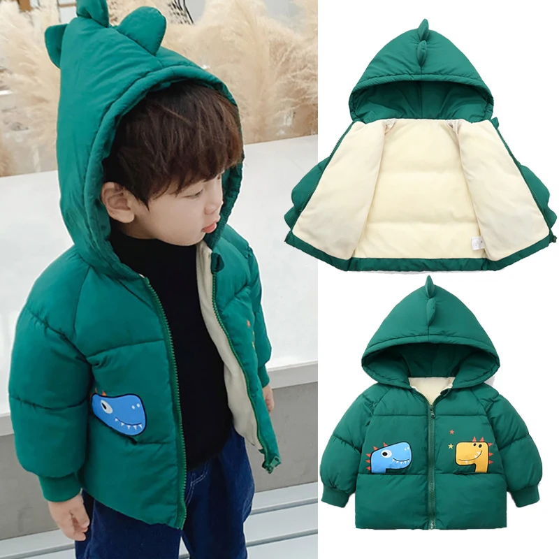 

2021 Baby Boys Girls Jackets Dinosaur Outfit Coat Light Down Children Clothes Winter Warm Outwears Hoodies Kids Costume