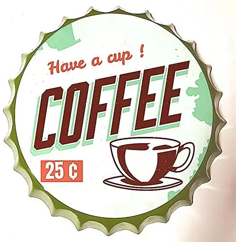 

Аксессуары для кофейных бутылок в стиле ретро, металлический жестяной знак диаметром 13,8 дюйма, ручная работа, домашний декор, налет для кофе