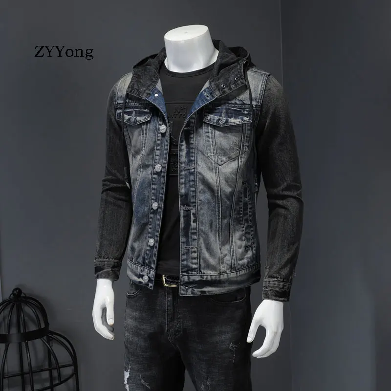 Куртка бомбер мужская джинсовая с капюшоном мотоциклетная Повседневная Верхняя