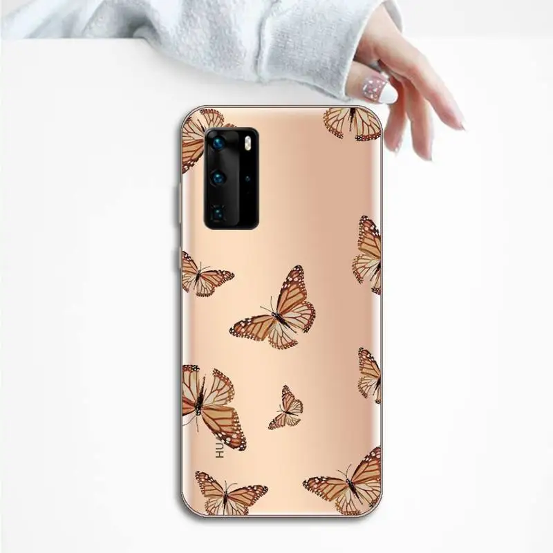 

Vintage Butterfly Fashion Phone Case Transparent for huawei honor P 40 30 20 lite Pro 10 i 8 9 x p smart 2019