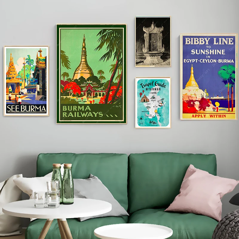 Юго-Восточная Азия парусиновые картины винтажные настенные крафт-плакаты с