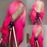Lace Frontal Wigs Ombre Light Pink Dark Pink Wavy 13X4 Lace Front Wig 180% Density 2 Tones Colored Human Hair Wigs Body Wave Wig