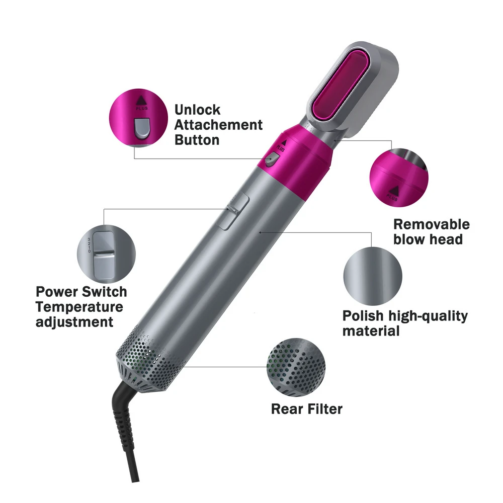 

5 in 1 Hair Dryer Volumizer Brush Blow Dryer Styler for Rotating Straightening Curling Negative Ion Ceramic Blow Dryer 2021 New