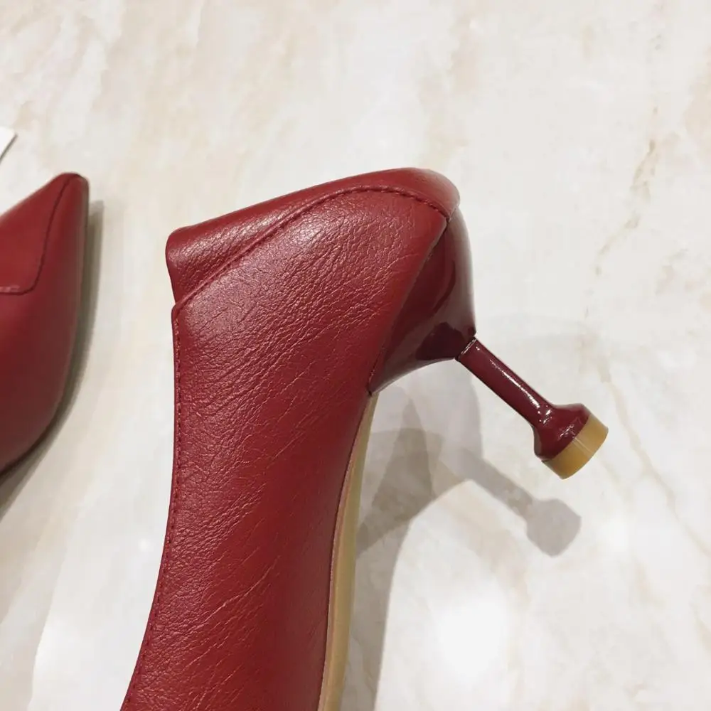 Женские кожаные туфли лодочки SLHJC офисные на среднем каблуке с котятами закрытым